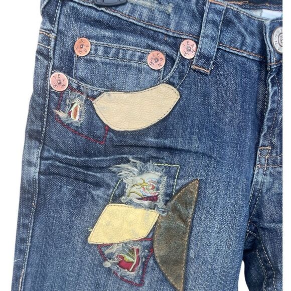 Y A G Deim unique leather Patchwork 3 Y2K  Flower Embroidered boots Leg Low Rise - Picture 3 of 8